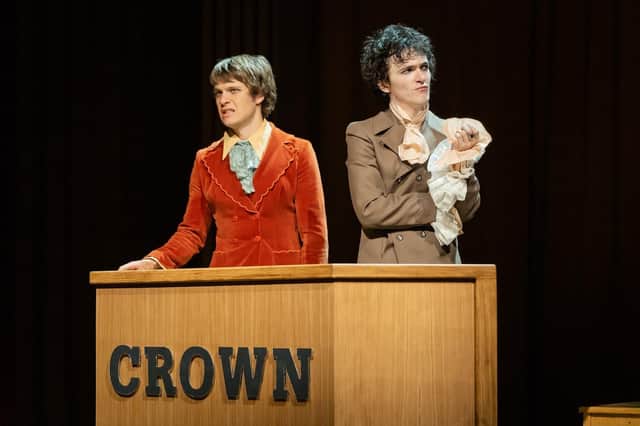 Jasper Talbot as Mick Jagger, Brenock O'Connor as Keith Richards in Redlands at Chichester Festival Theatre. Photo by Ikin Yum