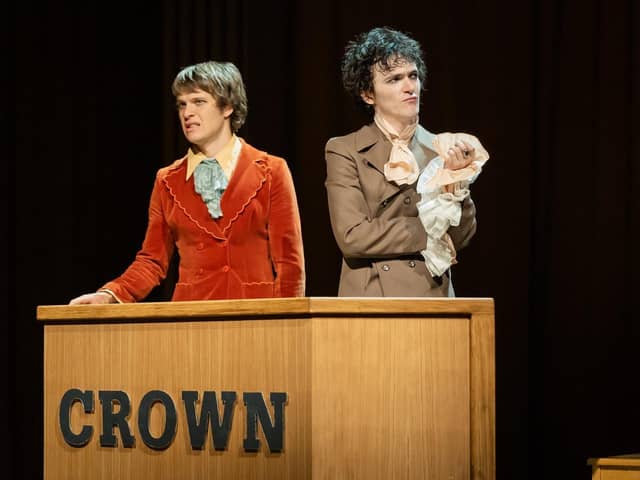 Jasper Talbot as Mick Jagger, Brenock O'Connor as Keith Richards in Redlands at Chichester Festival Theatre. Photo by Ikin Yum