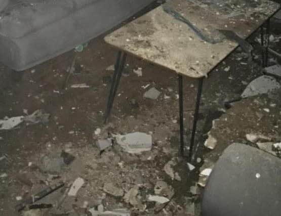 A student house after the collapse of part of the ceiling.