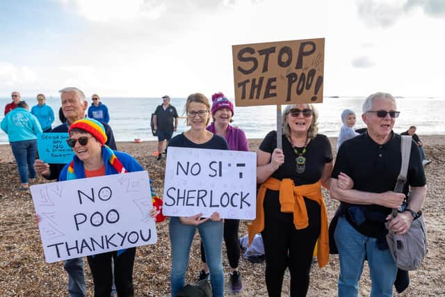 Some of the hundreds who came to Southsea Beach to protest against Southern Water in October last year. Picture: Mike Cooter (161021)