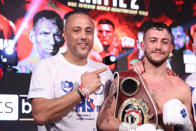 Trainer Michael Ballingall, left, with son and Pompey fighter Mikey McKinson Picture: Mark Robinson/Matchroom Boxing