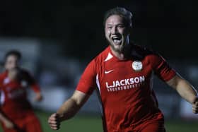 Connor Duffin celebrates giving Horndean the lead against Moneyfields. Picture Stuart Martin