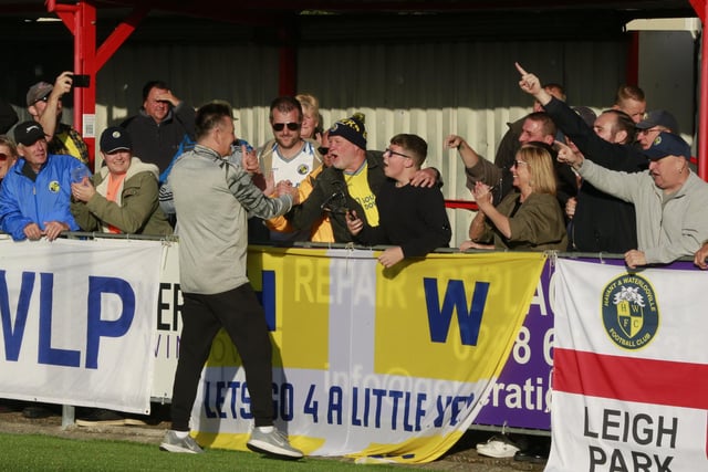 Hawks boss Paul Doswell with fans after the final whistle. Picture by Dave Haines