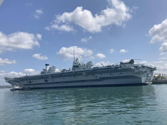 HMS Queen Elizabeth alongside Portsmouth on the morning of June 22. Jake Corben - JC Maritime Photos. GV