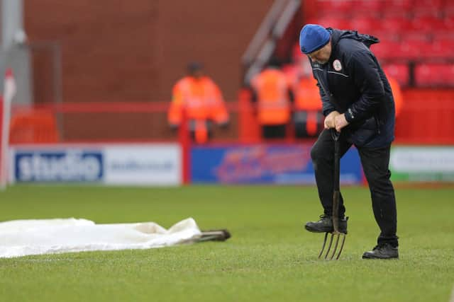 Work has been carried out on Accrington's Wham Stadium pitch work week.  Picture: Ian Horrocks/Sunderland AFC via Getty Images