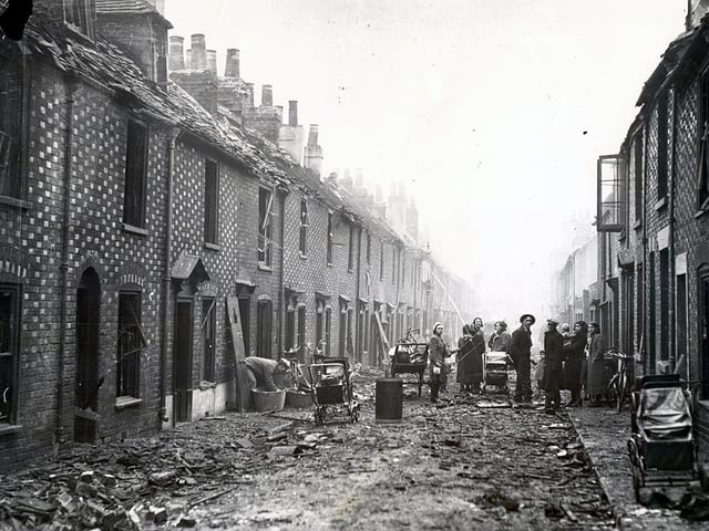 The aftermath of the bombing in Conway Street, Landport.