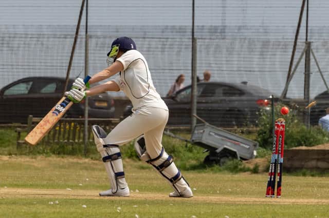 A  Railway Triangle batter is clean bowled. Picture: Mike Cooter