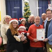 Lifehouse receive the Freedom of the City Award.
Pictured, left to right: Hilary Lockhart (Breakfast Chef), Hannah Cooper (Venue Team Manager and Margot's Mum), Baby Margot, Maggie Aquilina (Dining Room Supervisor), Helen Robinson (Pastor), Mike Morell (LifeHouse Manager & Trustee), Raf Hrabal (Director Kanon Foodshare Pantry, Copnor), Chris Atwell (Local Councillor), Pat Jolly (LifeHouse Security) and Karl March (Breakfast Chef).