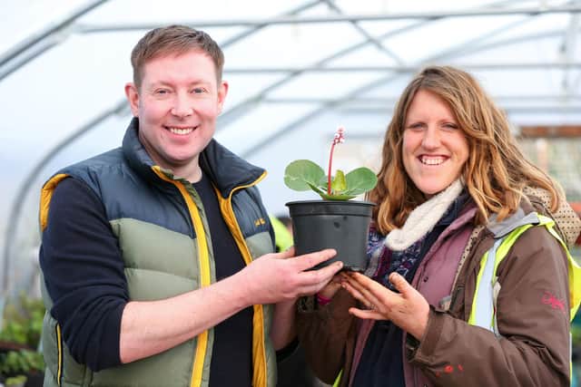 Cllr Chris Attwell and project coordinator Catt Burland launch Portsmouth City Council's Jubilee Neighbourhood Grants to mark the Queen's platinum jubilee, at Waterfront Garden Centre, Southsea. Picture: Chris Moorhouse (jpns 090322-13)