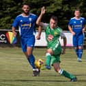 Ryan Pennery (green) in action for Moneyfields in the 2019/20 season. Picture: Duncan Shepherd