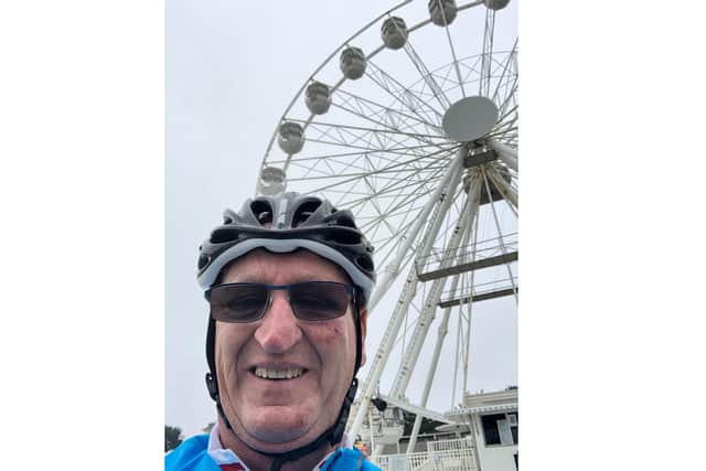 Sean Whelan from Whiteley took on a 300-mile cycle ride for homelessness charity Society of St James. Pictured: Sean setting off from London