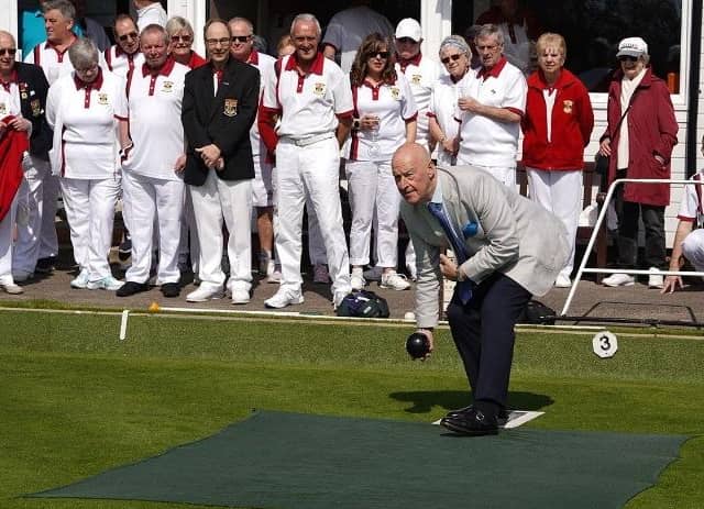 Town Mayor Mike Ford officially opens the new summer season at Fareham Bowls Club. Picture by Clive Jackson