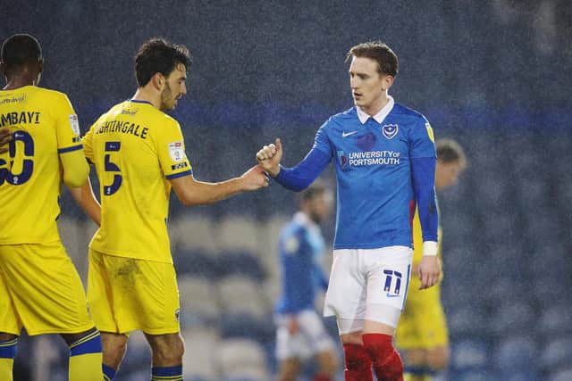 Ronan Curtis was back in Pompey action against AFC Wimbledon on Tuesday night. Picture: Joe Pepler