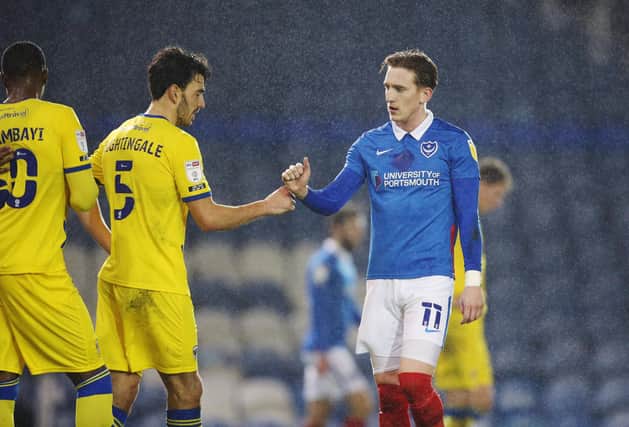 Ronan Curtis was back in Pompey action against AFC Wimbledon on Tuesday night. Picture: Joe Pepler
