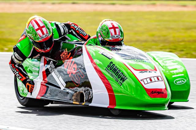 Ricky Stevens and Jonny Allum claimed two more third place finishes in the third round of the RKB-F1 Molson Group British Sidecar Championship at Knockhill in Scotland. Pic: Barry Clay