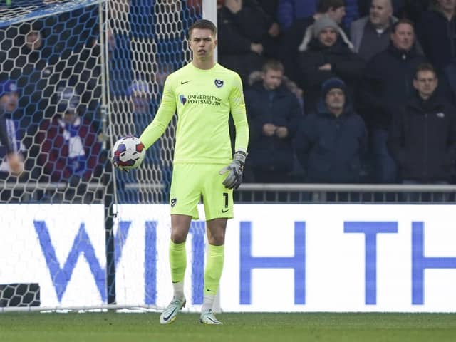 Pompey goalkeeper Josh Griffiths during the match against Wycombe Wanderers on Sunday. This evening he will be at The News carol service. Picture: Jason Brown/ProSportsImages