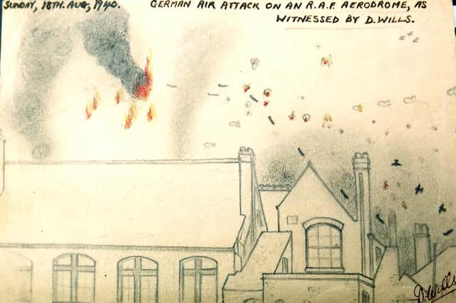 An air raid on Gosport drawn by eye-witness Dennis Wills Snr.  Picture: Dennis Wills Jnr collection.