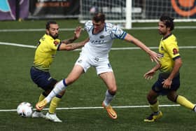Paul Rooney in action during Hawks' Bank Holiday Monday win against Farnborough. Picture by Dave Haines