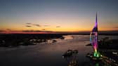 Spinnaker Tower lit up for countdown to Portsmouth Pride. Pic  Spinnaker Tower