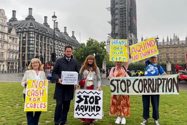 Portsmouth South MP Stephen Morgan and city activists before handing in the 6,200 signature petition to parliament. Picture: Stephen Morgan