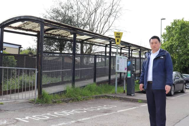 Havant MP Alan Mak at Havant Station footbridge, which is to be refurbished