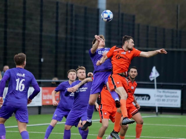 AFC Portchester (orange) v AFC Stoneham. Picture by Tom Phillips