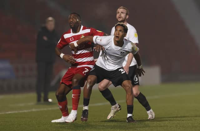 Pompey boss Kenny Jackett opted for a back three for the 2-1 defeat at Doncaster, with Haji Mnoga (pictured) and Charlie Daniels as wing-backs. Picture: Daniel Chesterton/phcimages.com