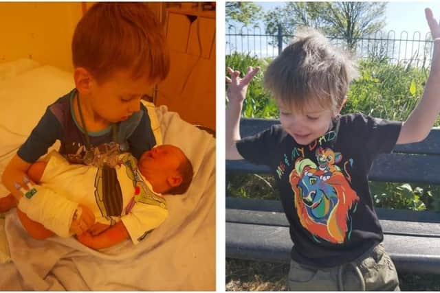 Aiden Lewis (also right) from Gosport holding his baby brother Logan