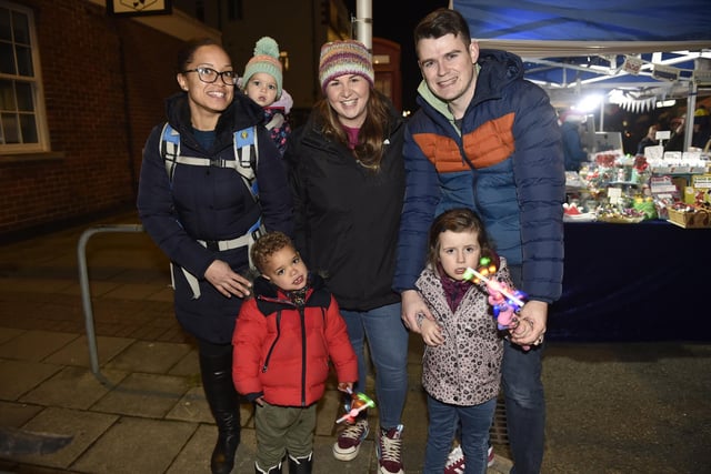 Lee-on-the-Solent Christmas lights were switched on in the High Street on Friday, November 24. Pictured is: The Ellis family and Bruce family from Stubbington and Fareham. Picture: Sarah Standing (241123-2415)