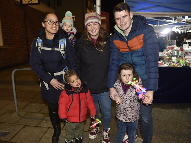 Lee-on-the-Solent Christmas lights were switched on in the High Street on Friday, November 24.Pictured is: The Ellis family and Bruce family from Stubbington and Fareham.Picture: Sarah Standing (241123-2415)