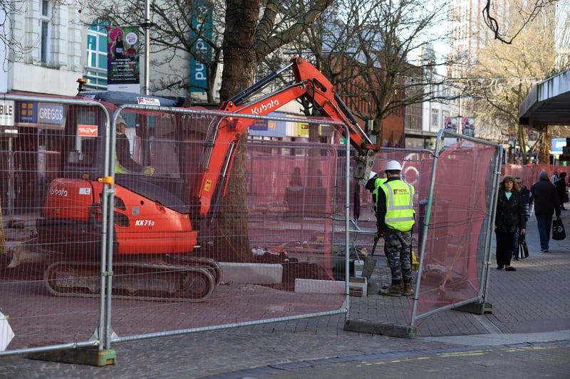 Improvement works going on in Commercial Road (the end outside Subway) and at the end of Charlotte Street in Portsmouth, Hampshire.
Monday 12th February 2024.
Picture: Sam Stephenson.