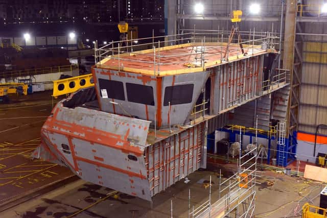 The bridge of HMS Glasgow, the first Type 26 frigate has been pieced together. Photo: Royal Navy