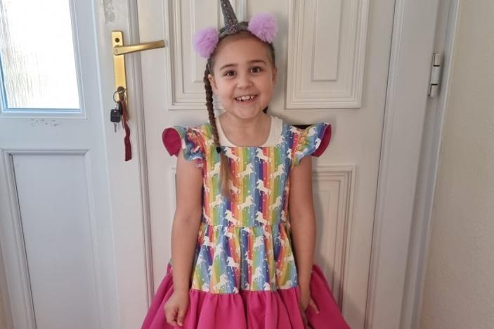 There's a story behind six-year-old Annabel's fabulous back-to-school outfit. Her mum, Suzanne, said: 'My daughter's school was doing a 'wear what makes you happy' day today. According to Annabel none of her clothes made her happy. At 3pm yesterday she requested I made something... Managed to whip something up that she approved of!'