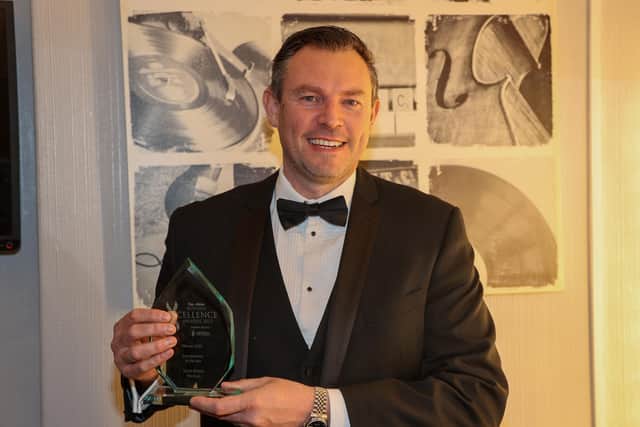 Daryn Brewer of Pro Pods following his win in the Entrepreneur of the Year Award Picture: Alex Shute