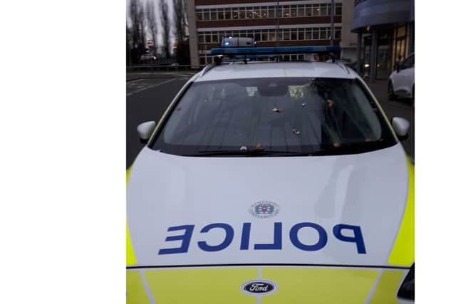 The police car was egged in Cosham last night. Picture: Hampshire Constabulary