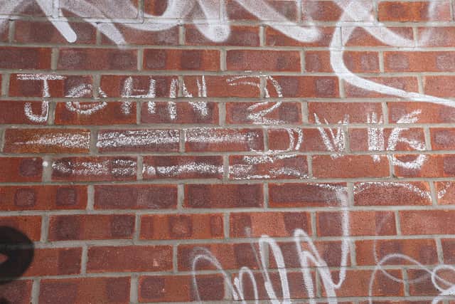 Graffiti featuring the phrase 'John 3 v16' at the top end of Albert Grove, Southsea. Picture: Chris Moorhouse (jpns 150621-14)