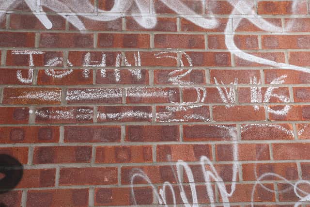 Graffiti featuring the phrase 'John 3 v16' at the top end of Albert Grove, Southsea. 
Picture: Chris Moorhouse (jpns 150621-14)