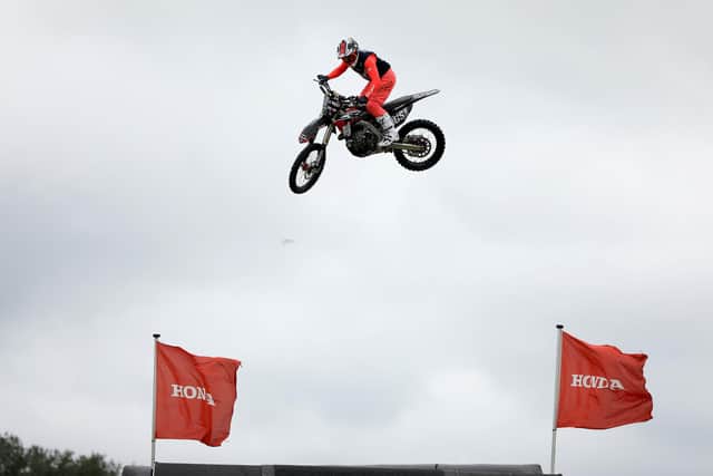 Bolddog Lyngs freestyle motorcycle display team at the 2019 HMS Sultan Summer Show. Picture: Chris Moorhouse