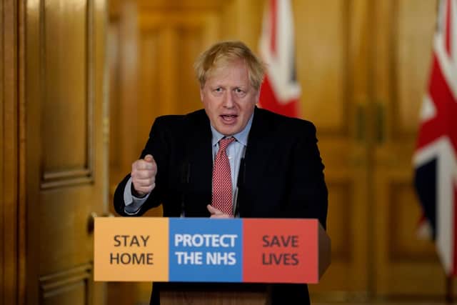 Downing Street handout picture of Prime Minister Boris Johnson during his first remote press conference from Downing Street where he took questions about the continuing coronavirus pandemic from journalists over a videolink. Picture: 10 Downing Street / Crown copyright / Andrew Parsons / PA Wire
