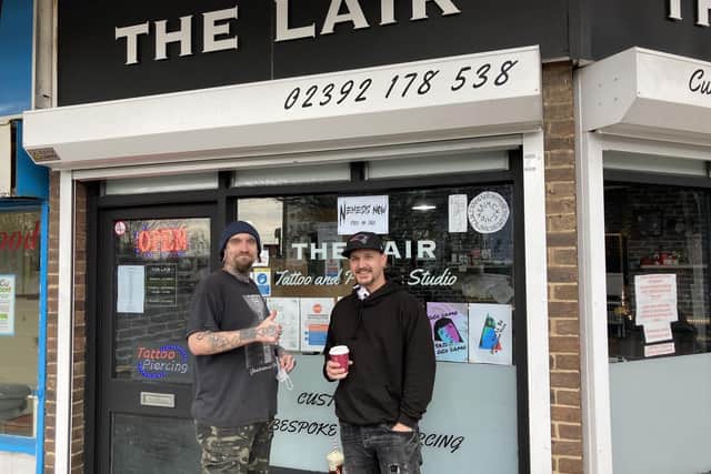 Jay Twyford, 29, from Gosport and Steve Lowry, 40, from Stubbington who work at The Lair tattoo and body piercing studio