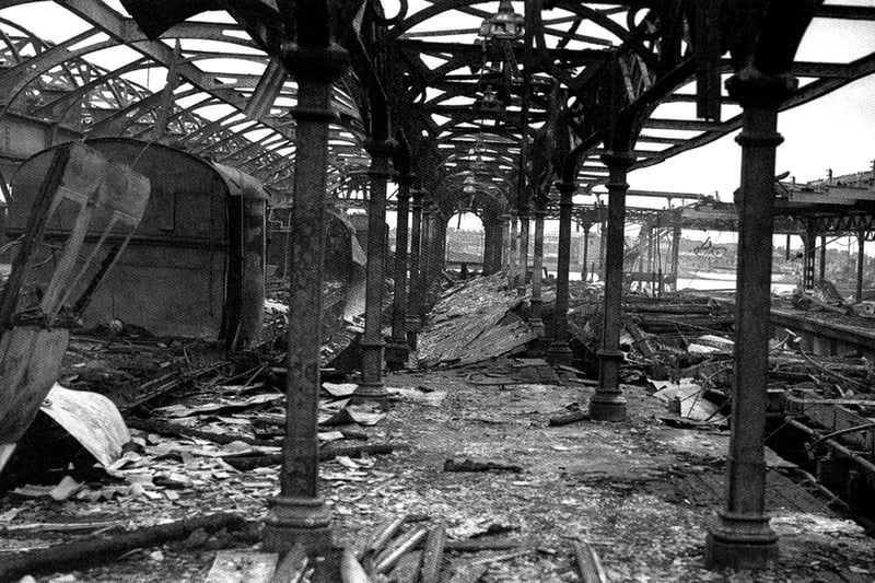 The devestation caused to the Harbour Station after being blitzed during the war. This view looking towards Gosport on August 13 1940 shows why the station was closed for such a time.