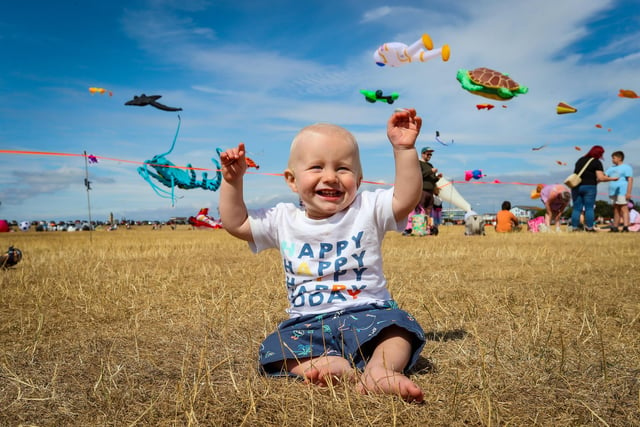 Walter Shute, 10 months, enjoying the kites.