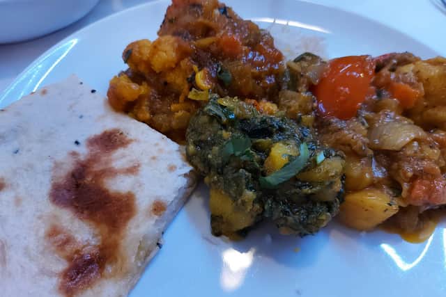 The vegetable pathia, veg dupiaza, sag aloo and peshwari naan at Purple Mango in Albert Road, Southsea