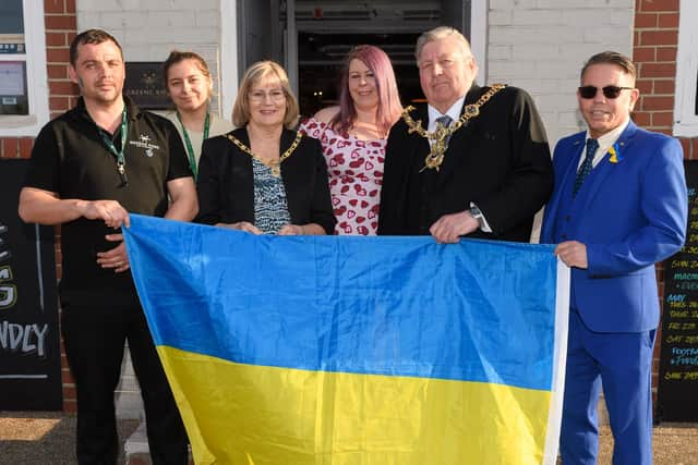 Roy Wolstenholme, Fran Alves, Lady Mayoress Joy Maddox, Holly Marshman, Lord Mayor Councillor Frank Jonas and Richard Palmer
Picture: Keith Woodland (160421-19)