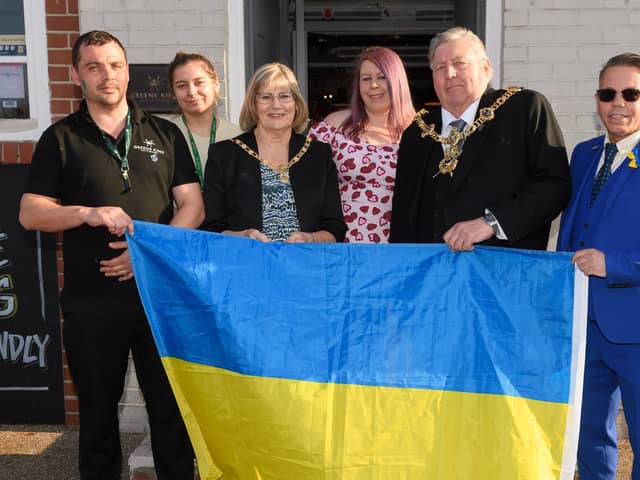 Roy Wolstenholme, Fran Alves, Lady Mayoress Joy Maddox, Holly Marshman, Lord Mayor Councillor Frank Jonas and Richard Palmer
Picture: Keith Woodland (160421-19)