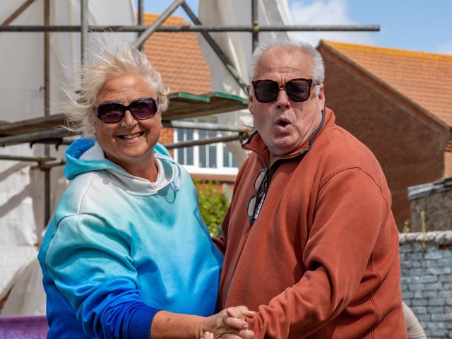 Event organiser Mark Fordham, with partner Jane Goring, at the fundraising day for Guide Dogs at The Lifeboat Inn, Hayling Island. Picture: Mike Cooter (250824)