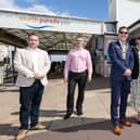 From left, App designers Paul Cramp and Anthony Clarke, Lord Mayor of Portsmouth Cllr Rob Wood, Lady Mayoress Debra Wood and CEO Shaping Portsmouth Stef Nienaltowski. Picture: Chris Moorhouse  (310820-09)