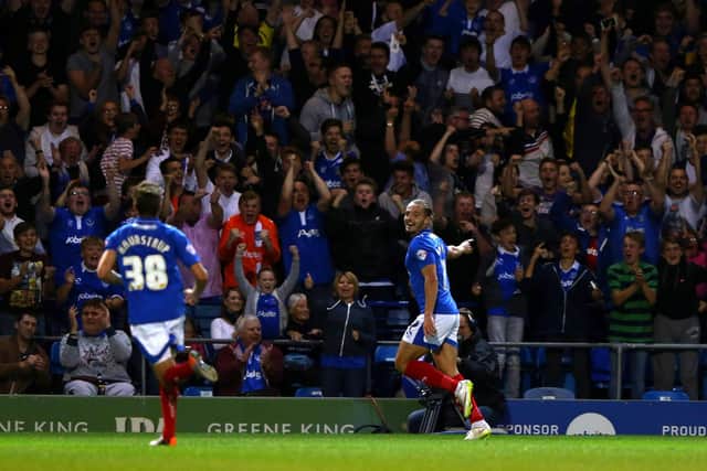 Adam McGurk marked his Pompey debut with a goal against Derby in the Capital One Cup in August 2015. Picture: Ian Walton/Getty Images