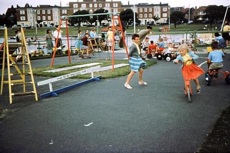 Canoe Lake swing park in 1960. Is that you on the scooter?