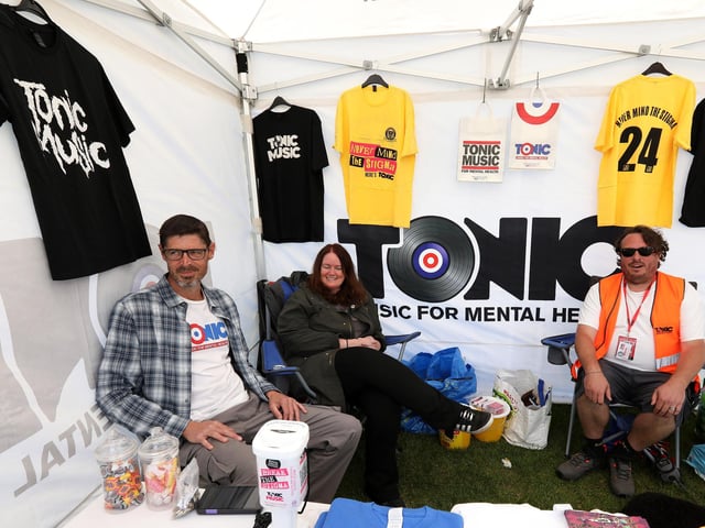Tonic Music for Mental Health had a stall at the event. From left, Simon Day, Steph Langan and Luke Fuller. Picture: Chris Moorhouse (250524-46)